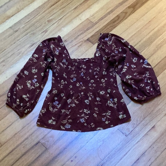 Madewell Lucie Smocked Square Neck Cotton Blouse Dark Merlot size 6 - Picture 3 of 11